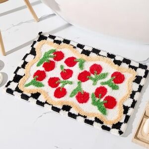 ORTIGIA Checker Red Cherry Bath Mat Soft Microfiber Non Slip Washable Rug 20x32